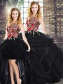 Edgy Sleeveless Zipper Floor Length Embroidery and Ruffles Ball Gown Prom Dress