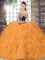 Exceptional Orange Sweetheart Lace Up Beading and Embroidery Sweet 16 Dresses Sleeveless