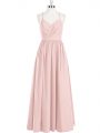 Empire Evening Dress Pink Spaghetti Straps Chiffon Sleeveless Floor Length Criss Cross