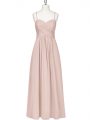 Charming Floor Length Zipper Homecoming Dress Baby Pink for Prom and Party with Ruching