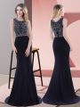 Extravagant Mermaid Sleeveless Navy Blue Prom Dresses Sweep Train Zipper