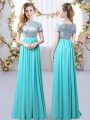 Chic Aqua Blue Scoop Zipper Sequins Bridesmaids Dress Short Sleeves
