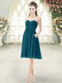 Peacock Green Zipper Prom Gown Ruching Sleeveless Knee Length