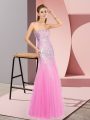Tulle Sweetheart Sleeveless Zipper Beading Prom Gown in Rose Pink