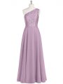 Purple Zipper One Shoulder Lace Homecoming Dress Chiffon Sleeveless