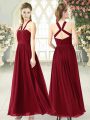 Super Chiffon Halter Top Sleeveless Backless Ruching Prom Dresses in Burgundy
