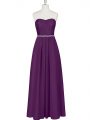 Purple Chiffon Zipper Prom Evening Gown Sleeveless Floor Length Beading