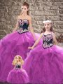 Floor Length Purple Quinceanera Dress Tulle Sleeveless Beading and Embroidery