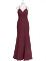 Burgundy Spaghetti Straps Criss Cross Ruching Prom Party Dress Sleeveless