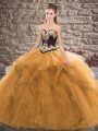 Shining Orange Lace Up 15 Quinceanera Dress Beading and Embroidery Sleeveless Floor Length
