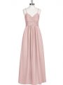 Hot Sale Baby Pink Zipper Spaghetti Straps Ruching Homecoming Dress Chiffon Sleeveless
