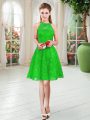 Green Zipper Scoop Lace Evening Dress Sleeveless