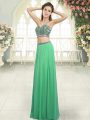 Artistic Green Sleeveless Floor Length Beading Backless Evening Dress