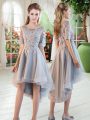 Beauteous Scoop Half Sleeves Lace Up Grey Tulle