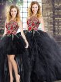 Decent Scoop Sleeveless Quinceanera Gowns Embroidery and Ruffles Zipper