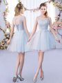 Grey Tulle Lace Up Dama Dress for Quinceanera Sleeveless Mini Length Lace