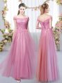 Designer Pink Sleeveless Floor Length Lace Lace Up Dama Dress for Quinceanera