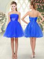 Blue Lace Up Prom Evening Gown Beading Sleeveless Mini Length