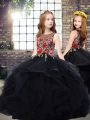 Adorable Black Ball Gowns Scoop Sleeveless Tulle Floor Length Zipper Embroidery and Ruffles Little Girl Pageant Gowns