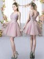 Most Popular V-neck Sleeveless Court Dresses for Sweet 16 Mini Length Appliques Pink Tulle