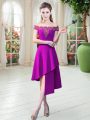 Comfortable Sleeveless Asymmetrical Appliques Zipper Prom Evening Gown with Purple