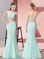 Floor Length Two Pieces Sleeveless Apple Green Prom Gown Backless
