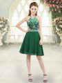 Pretty Beading Prom Gown Dark Green Zipper Sleeveless Knee Length