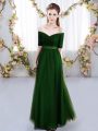 Fantastic Floor Length Green Dama Dress for Quinceanera Tulle Short Sleeves Ruching