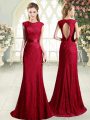 Hot Sale Sweep Train Mermaid Prom Dress Red Scoop Sleeveless Backless