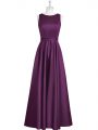 Best Eggplant Purple Backless Prom Evening Gown Ruching and Pleated Sleeveless Floor Length