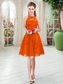 Edgy Rust Red Zipper Prom Evening Gown Sleeveless Knee Length Lace