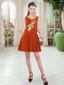 A-line Prom Dresses Rust Red Scoop Satin Sleeveless Mini Length Zipper