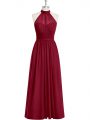 Floor Length Burgundy Evening Dress Chiffon Sleeveless Ruching