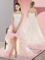 Gorgeous Strapless Sleeveless Prom Party Dress High Low Appliques Champagne Tulle