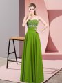 Chiffon Strapless Sleeveless Zipper Beading Prom Gown in Green