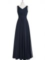 Fashion Sleeveless Chiffon Floor Length Zipper Prom Party Dress in Black with Ruching