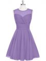 High Class Purple A-line Scoop Sleeveless Chiffon Mini Length Zipper Ruching Prom Evening Gown