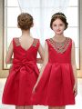 Perfect Red Sleeveless Satin Zipper Toddler Flower Girl Dress for Wedding Party