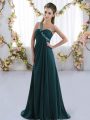 High Quality Peacock Green Sleeveless Chiffon Brush Train Lace Up Dama Dress for Quinceanera for Prom and Party