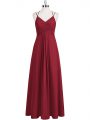 Stunning Wine Red Sleeveless Floor Length Ruching Zipper Prom Gown