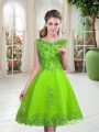 Simple A-line Tulle Scoop Sleeveless Beading and Appliques Knee Length Lace Up Prom Evening Gown
