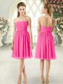 Pink Empire Ruching Prom Dresses Zipper Chiffon Sleeveless Knee Length
