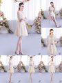 Sexy Champagne Empire Scoop Short Sleeves Lace Mini Length Lace Up Quinceanera Court Dresses