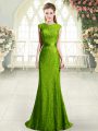 Admirable Green Mermaid Beading and Lace Prom Dresses Backless Sleeveless