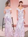 Superior Off The Shoulder Sleeveless Zipper Dress for Prom Multi-color Sequined