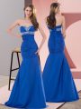 On Sale Satin Sweetheart Sleeveless Lace Up Beading and Ruching Prom Gown in Blue