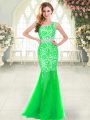Stunning Beading and Lace Prom Dress Green Zipper Sleeveless Floor Length