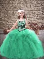 Gorgeous Floor Length Turquoise Girls Pageant Dresses Straps Sleeveless Lace Up