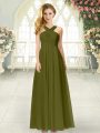 Olive Green Straps Neckline Ruching Prom Evening Gown Sleeveless Zipper