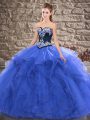 Best Sweetheart Sleeveless Lace Up Sweet 16 Dress Blue Tulle